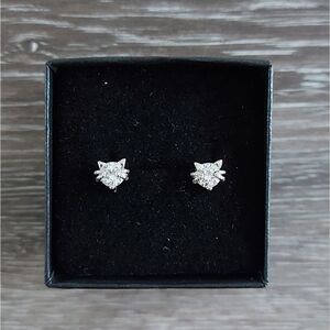 925 Sterling Silver Kitty Cat Stud Earrings